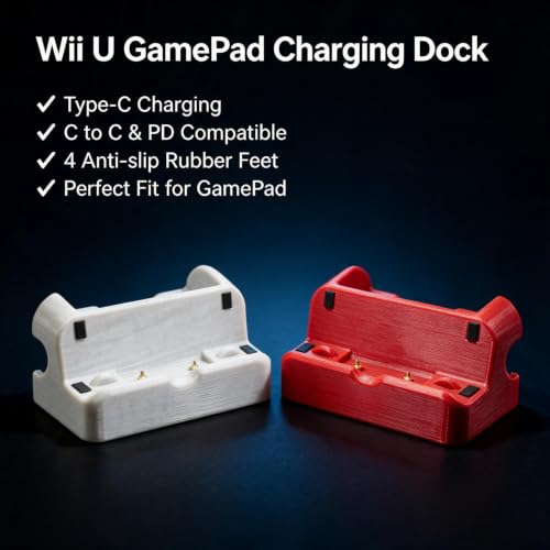 専用充電ドックスタンド Wii Uゲームパッドコントローラー対応 安定した滑り止めゲームパッドストレージベース レトロゲームセットアップ用 (レッド)