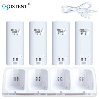 OSTENT 充電器 ドックステーション バッテリーパック4個付き Nintendo WiiおよびWiiUリモートコントローラー用 (White)