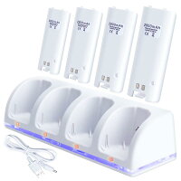 OSTENT 充電器 ドックステーション バッテリーパック4個付き Nintendo WiiおよびWiiUリモートコントローラー用 (White)