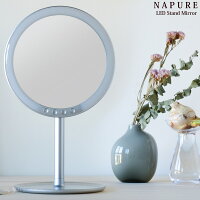 ナピュアミラー LEDスタンドミラー 卓上 鏡 メイク ライト付 3倍拡大鏡付き 角度調整 女優ミラー ハリウッドミラー USB充電 日本製 まつげエクステ マスカラ アイメイク 化粧 HL-01