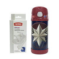 サーモス ストローボトル＆替えストロー (キャプテンマーベル) yts0029 水筒 Thermos Captain Marvel 保冷 アメコミ ヒーロー マーベル ロゴ 子供用 ステンレス キッズ 男の子 女の子 ネイビー アメリカ コミック かっこいい キャラクター グッズ 輸入 海外