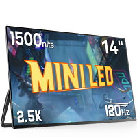 【2K mini LED 超高輝度】モバイルモニター 14インチ 2K mini LED 2000:1 高コントラスト 1500nit超高輝度 100%sRGB 色鮮やか Type-C対応 HDMI スタンド一体型 モニター 持ち運び サブディスプレイ ゲーミング テレワーク 軽量 EVICIV