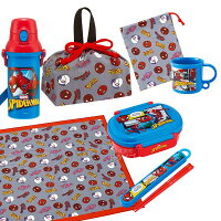 【5月中旬入荷予定】スパイダーマン お買得7点セット 抗菌 お弁当箱 中子付 360ml 箸＆箸箱 巾着 ランチクロス コップ コップ袋 プラ水筒