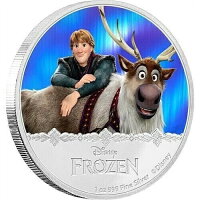 2016年 ニウエ 2ドル ディズニー アナと雪の女王 クリストフ SVEN 1オンス カラー化 .999 シルバー プルーフ