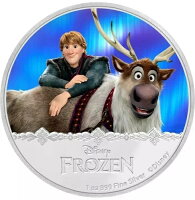 2016年 ニウエ 2ドル ディズニー アナと雪の女王 クリストフ＆スヴェン 1オンス 999 シルバー プルーフ カラーコイン